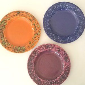Set of 3 Vintage Speckled Glazed Pottery Plates